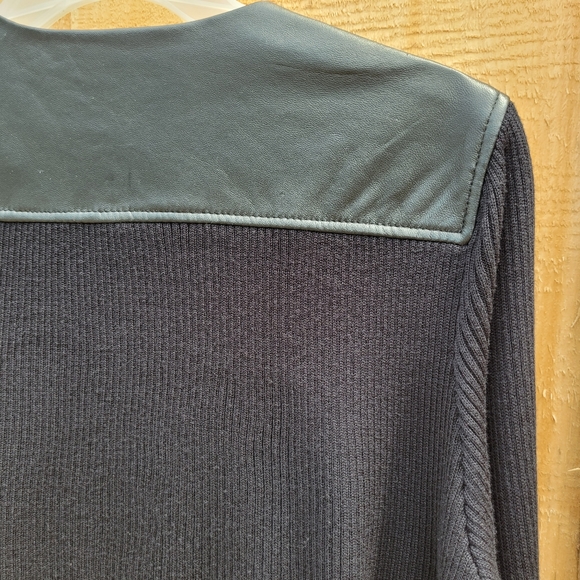 Black Leather Sweater Jacket Vtg - Picture 4 of 8